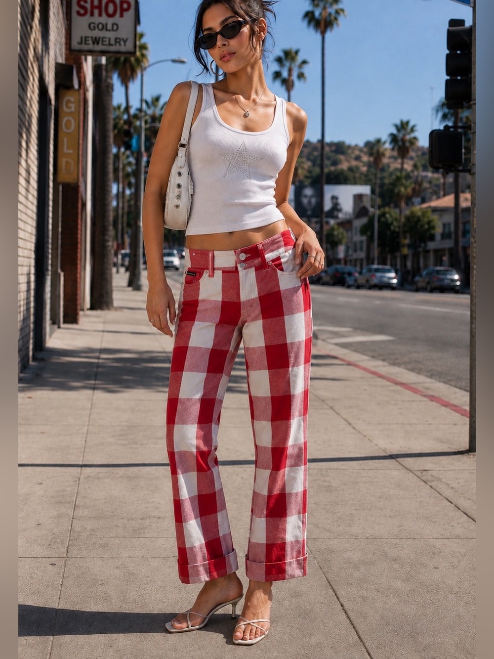 Vintage Y2K Dolce & Gabbana And D&G Red White Buffalo Check Low Rise Pants 28 S
